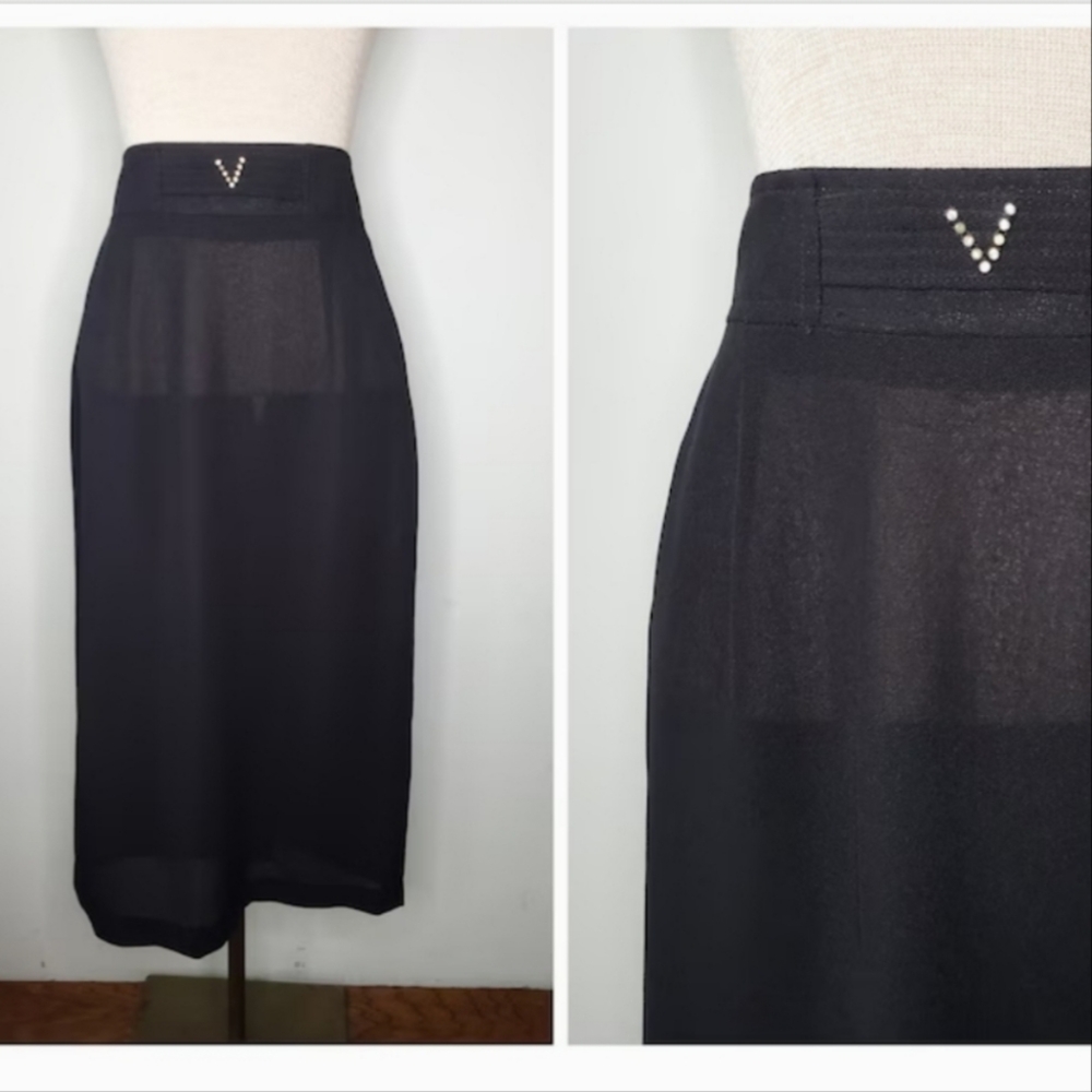 Vintage Retro Rhinestone V Black Pencil High Waisted Wiggle Skirt size 27 small